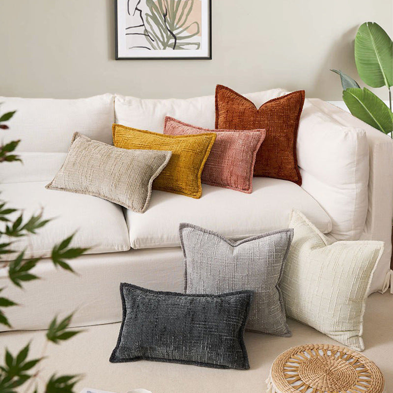 Coffee Chenille Crosshatch Textured Pillow Covers Set of 2 - Modern Minimalist Sofa Bed Cushion Covers 45x45cm & 30x50cm(without pillow core)